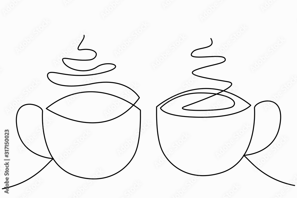 Continuous Line Art Or One Line Drawing Of Hot Coffee And Smoke A Cup Of Coffee Drawing Concept Vector Illustration Wall Mural Artitcom