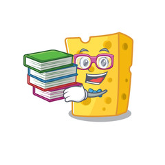 Sticker - Cool and clever Student emmental cheese mascot cartoon with book