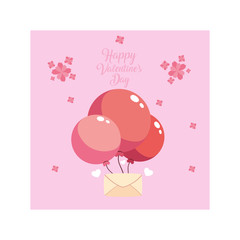 Wall Mural - envelope with helium balloons , valentines day card