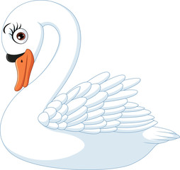 Sticker - Cartoon cute swan isolated on white background