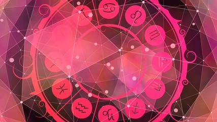 Wall Mural - Spinning circle with astrology symbols. Connected lines with dots