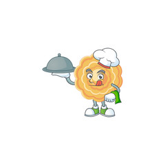 Sticker - cartoon design of chinese mooncake as a Chef having food on tray