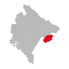  Plav province highlighted on montenegro map. Gray background.