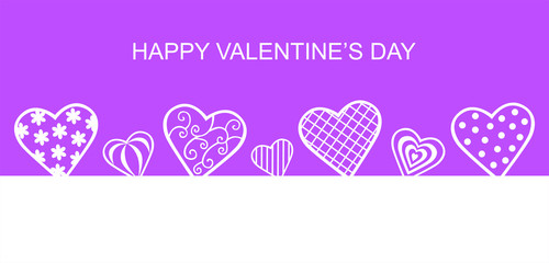 Sticker - Vector illustration of Valentines day banner with decorative hearts on purple background