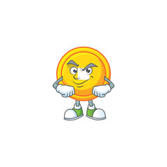 Poster - Chinese gold coin mascot cartoon character style with Smirking face