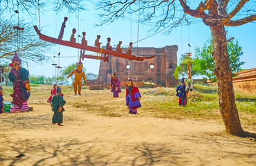 Poster - String puppets in market of Dhammayangyi Temple, Bagan, Myanmar