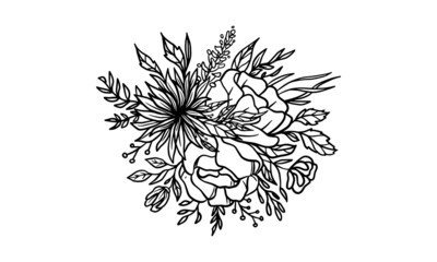 Poster - Beautiful flower bouquet hand drawn illustrations. Vector Floral arrangement elements for a romantic & wedding design.