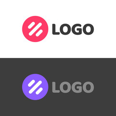 Poster - Round abstract logotype with lines or violet and red logo template design vector symbol, simple modern trendy technology brand sign isolated on white and dark background image