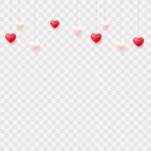 Hanging Hearts On Transparent Background. Vector.
