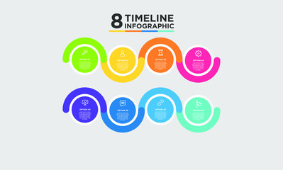 8 step timeline infographic element. Business concept with eight options and number, steps or processes. data visualization. Vector illustration.