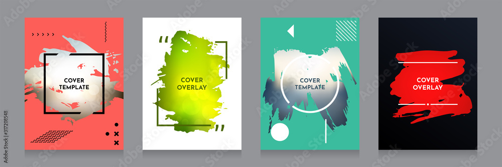 Vector grunge overlay. Backgrounds set. Abstract frame with Memphis pattern elements. Ink brush strokes mess. Design for flyer, banner, poster, invitation, gift card, voucher, coupon, book covers. - obrazy, fototapety, plakaty 