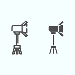 Poster - Spotlight line and solid icon. Lamp to power light for photography vector illustration isolated on white. Floodlight outline style design, designed for web and app. Eps 10.