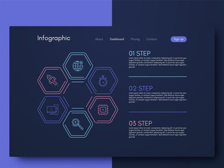 Vector graphics infographics with six options. Template for creating mobile applications, workflow layout, diagram, banner, web design, business reports with 6 steps