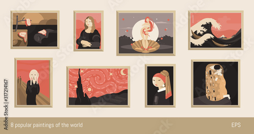 Cuadros en Lienzo Set of 8 vector paintings, flat minimalism