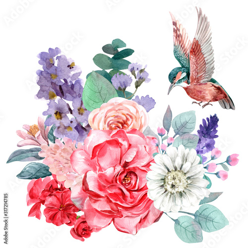 bouquet, plant, spring, beauty, petal, bloom, flower, watercolor.