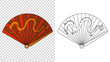 © the8monkey - Asian fans. Colored hand traditional fan isolated on transparent background, paper folding painting vector fan in web style. Decorative whisker for man and woman. And sketch style