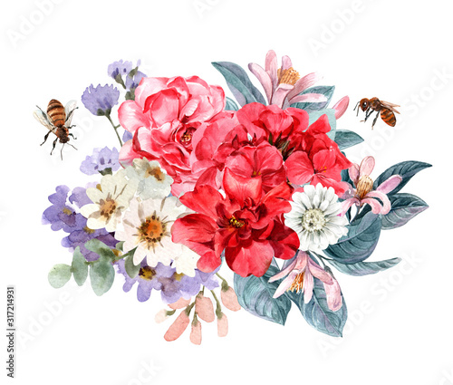 bouquet, plant, spring, beauty, petal, bloom, flower, watercolor.