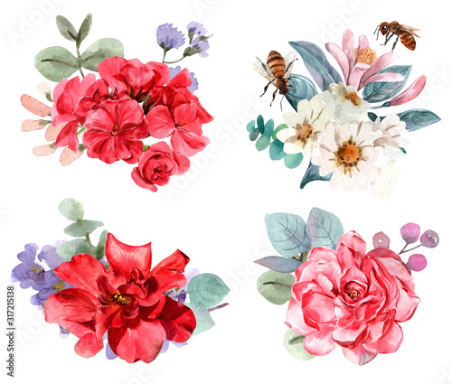 bouquet, plant, spring, beauty, petal, bloom, flower, watercolor.