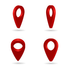 Fototapete - Map pointer 3D pin. Set of location symbols isolated on white background. Red symbols of navigator. Isometric icon 3D. Point on place. Marker on map. Realistic position. GPS app collection. Vector.