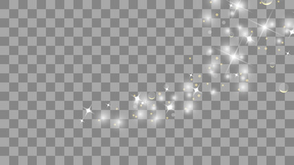 Wall Mural - gold glittering star dust trail sparkling particles isolated on transparent background. vector white