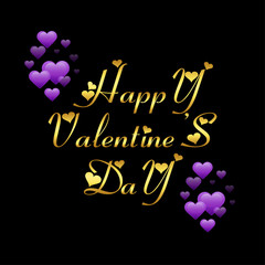 Sticker - Golden Happy valentines day with purple love sign vector design