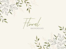 Floral Background Decorated With Leaves Branch.