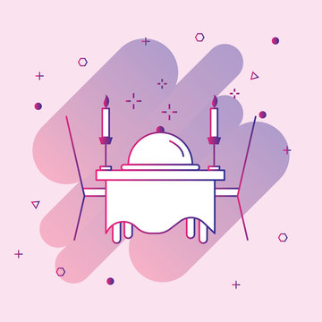  Romantic dinner with candles line icon