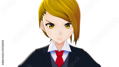 anime girl blonde hair cartoon character with in business