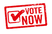 A red stamp on a white background - Vote now