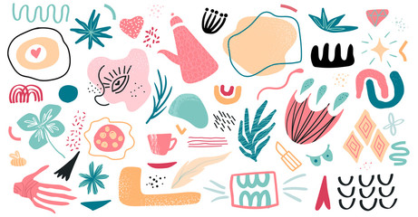 Wall Mural - set of hand drawn various shapes and doodle objects. abstract contemporary modern trendy vector illu