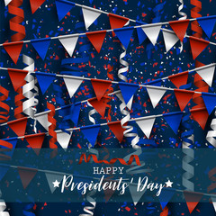Wall Mural - happy presidents day background. american flag colors blue, red, and white bunting and confetti. cel