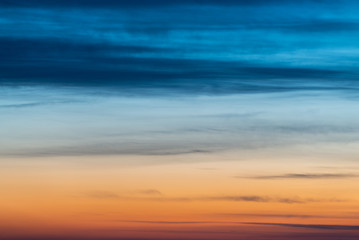 dramatic sunset sky with blue-orange colored clouds.
