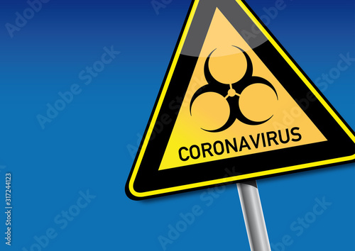 Fotografía Coronavirus - warning sign on a blue background