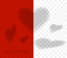 Set Of Hearts Shadow Overlay. Shadow Of Heart Overlay Effects In Different Perspectives For Mockup. Photo-realistic Vector Illustration