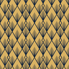 Poster - Art Deco vector semless pattern. Vintage decorative gold geometric background texture for wallpaper, print, poster, card and etc. Simple 1920 art deco background. Linear shapes