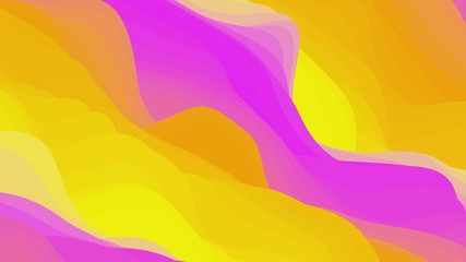 Poster - Looped animation. Abstract colorful wavy background in bright yellow, orange and pink colors. Modern colorful wallpaper. 3d rendering.