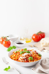 Wall Mural - tagliatelle pasta with tomato sauce parmesan basil