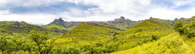 Panorama Of The Amphitheatre And A Hiking Trail To Policeman's Helmet, Drakensberg Mountains, Royal Natal National Park, South Africa