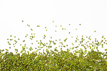 Mung beans on a white background Top view.