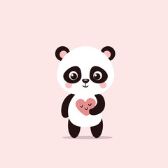 Wall Mural - Cute little panda holds a Valentine in his hands.