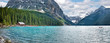 The beautiful turquoise glacial Lake Louise in Banff National Park. One of the most famous Canadian lakes