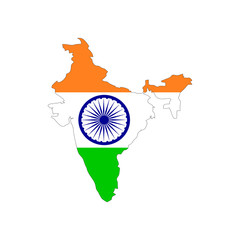 Wall Mural - india map vector with flag, isolated on white background. black map template, flat earth. simplified