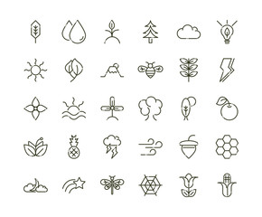 Sticker - forest foliage ecology nature line design icons set