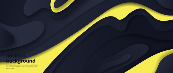 Vector image of black stylish abstract background, with the effect of cut paper, dark and yellow layers of paper