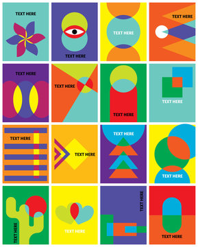 Retro graphic design covers. geometric shape vibrant colour .set of abstract design element template.