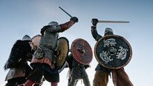 Warriors Of Vikings Are Fighting During Attack At Winter Time.