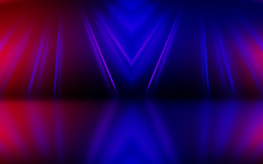 Abstract dark background with blue and pink neon glow. Neon light lines. Show empty stage background