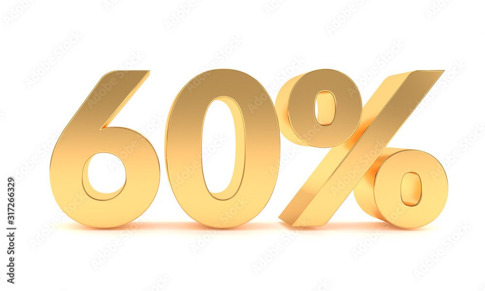 Gold 60 percent discount sale promotion. 60% discount isolated on white background - obrazy, fototapety, plakaty 