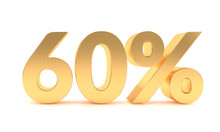 Gold 60 Percent Discount Sale Promotion. 60% Discount Isolated On White Background. Sixty Percent Discount