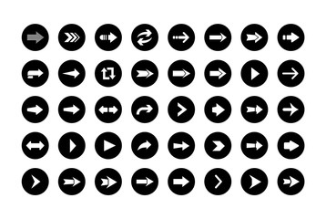 Poster - Arrows buttons in round shape. Set of flat icons, signs, symbols arrow for interface design, web and mobile apps.